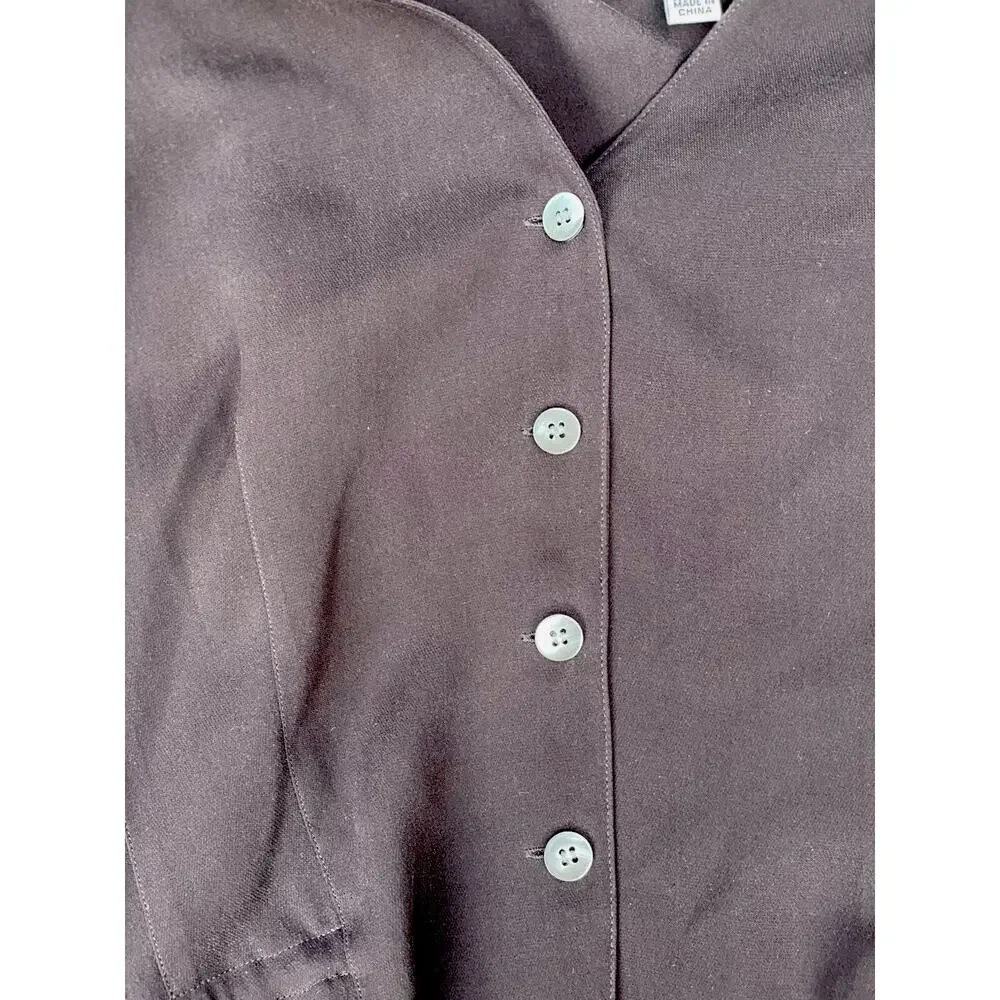 Vintage 90s Emanuel Ungaro Womens Brown Silk Button-Front Vest Luxury Staple, 12 - Picture 5 of 16